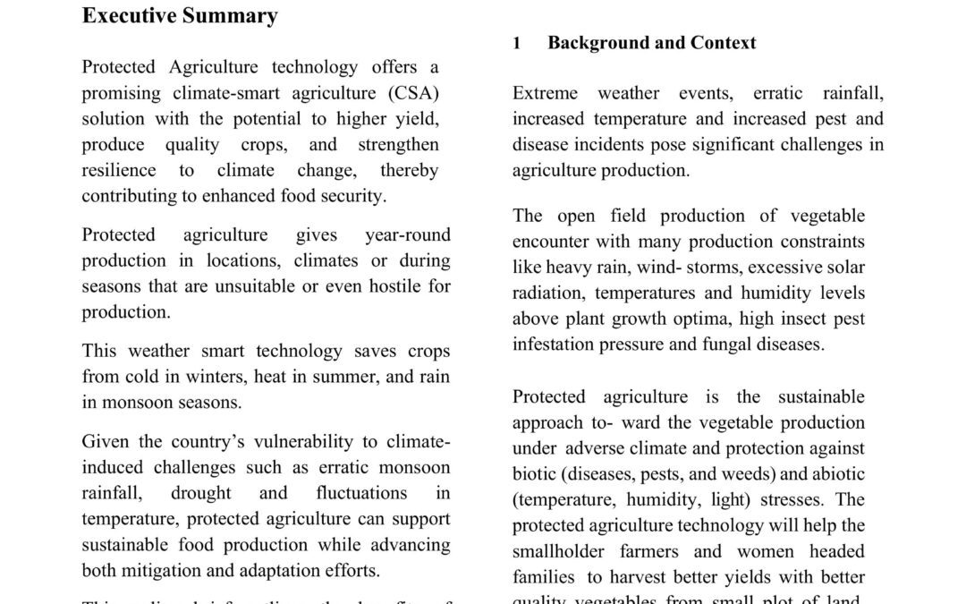 Scaling up Protected Agriculture Technology for Sustainable and Climate  Resilient Agriculture in Bhutan